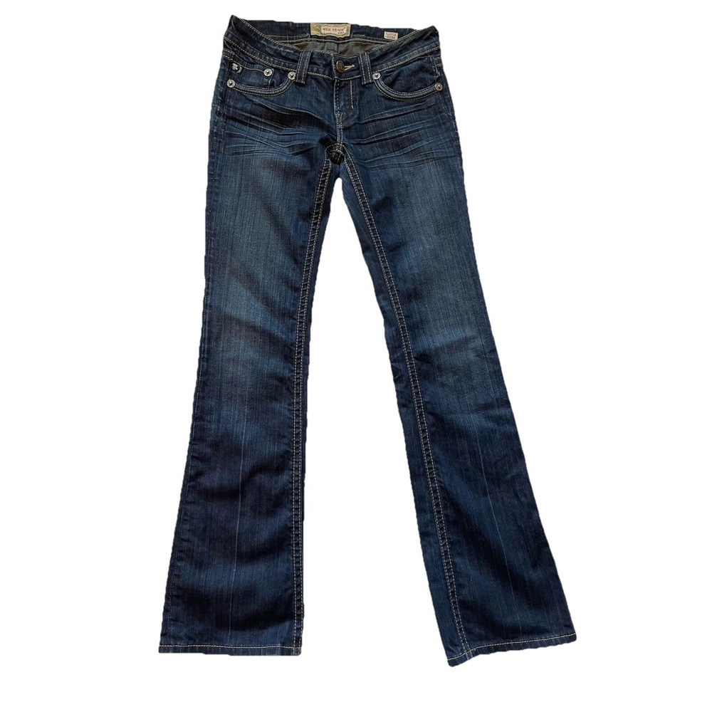 MEK Denim Easton Boot Cut Dark Distressed Destroyed Stretch Jeans Womens Size 27